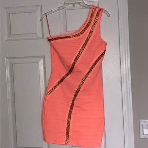 Peach and gold bandage dress